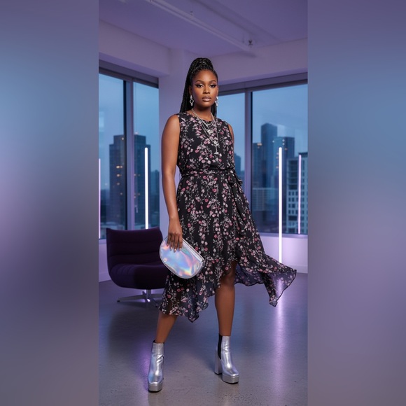 Lane Bryant Dresses & Skirts - Lane Bryant Black and Pink Ruffled Wrap Dress Size 22